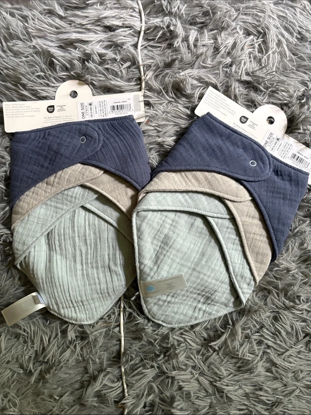 Cloud Island Navy & Gray Baby Bandana Bibs - 3 pack (2 sets = 6 bibs total)